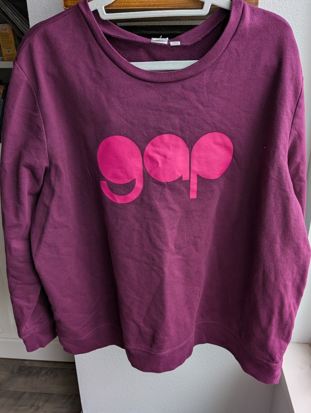 Vintage Vibe Gap Modern Lowercase Spellout Fleece Sweatshirt Plum XXL
